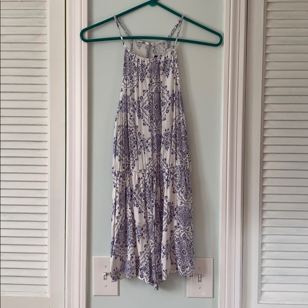 Romper—White with blue mandala flowers